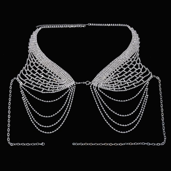Tassel Underwear Rhinestone Bra Thong Lingerie Body Chain Bikini Body Jewelry - Picture 5 of 7